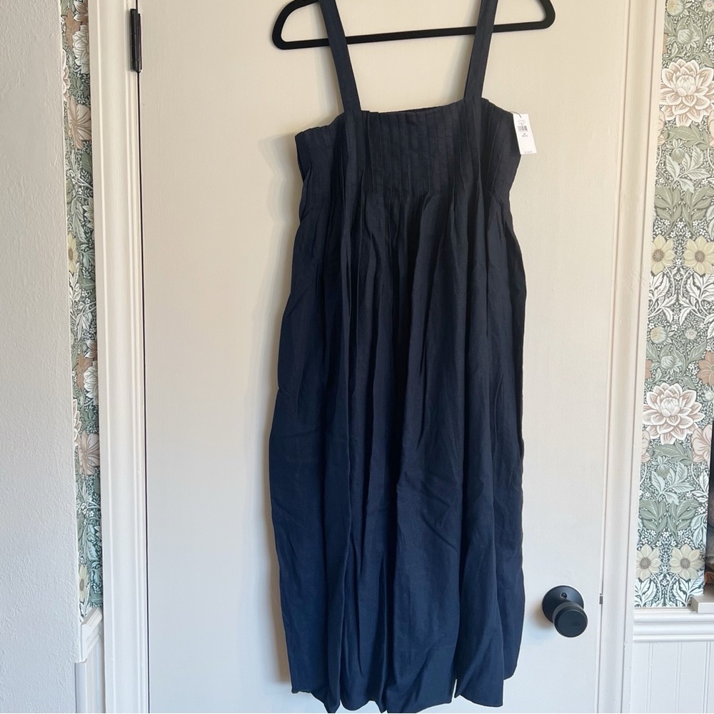 NWT Bananna Republic Factory Linen-Blend Drapey Midi Dress - Navy - XSP - Picture 3 of 6